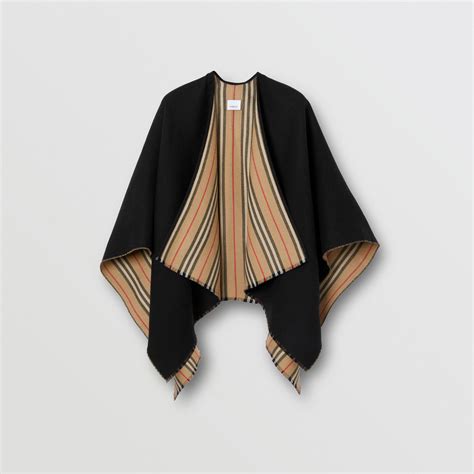 burberry icon stripe wool cape - black|Burberry Icon Stripe Wool Cape .